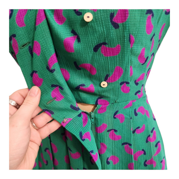 Vintage 60s style collared button up abstract midi textured dress Lui Chantant - Picture 6 of 11